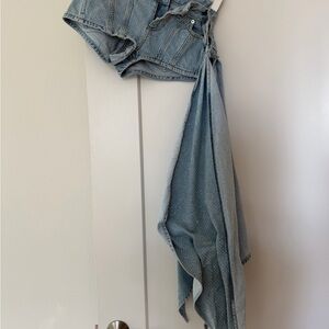 Muller light Blue Denim Women's shorts with crystal and waist decorations